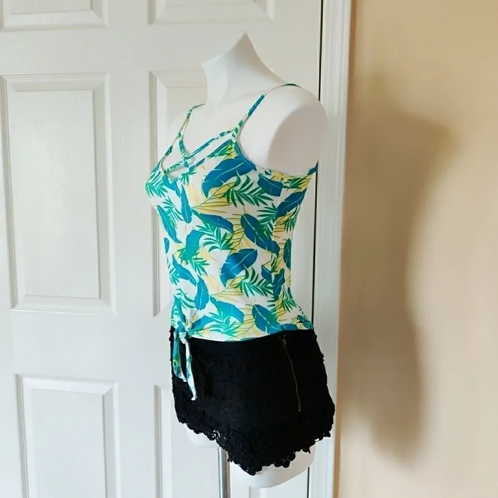 Poof NY criss cross tropical knot front tank